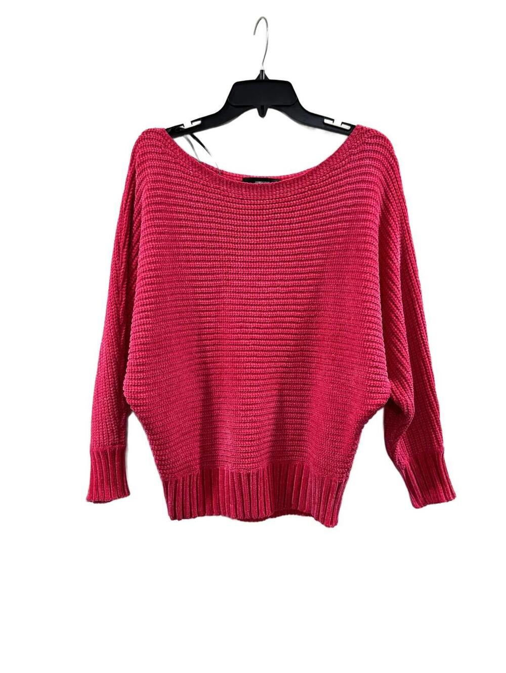 Forever 21 Hot Pink Chenille Knit Boatneck Drop Sleeve Sweater Size Medium
